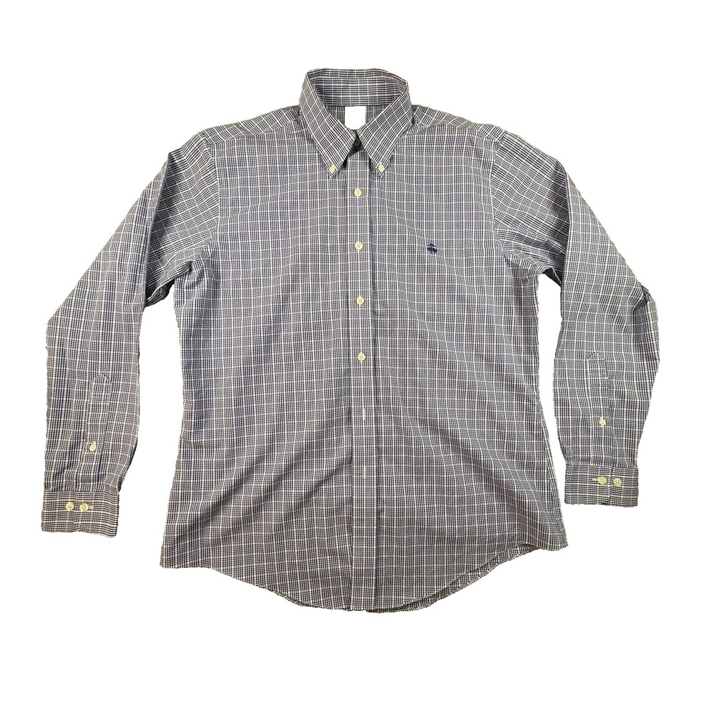 Brooks Brothers Men's L Slim Fit Blue & White Gingham‎ LS Dress Shirt SEE DESC